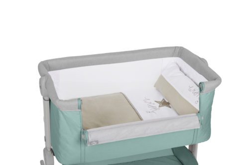 Comfy mini crib green + textile - 430106C 1 scaled